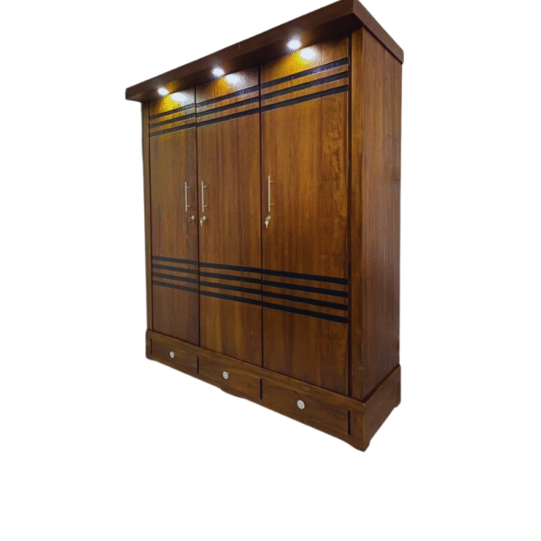 Three Door Box Design Almirah (Teak) – No. 01 with Light